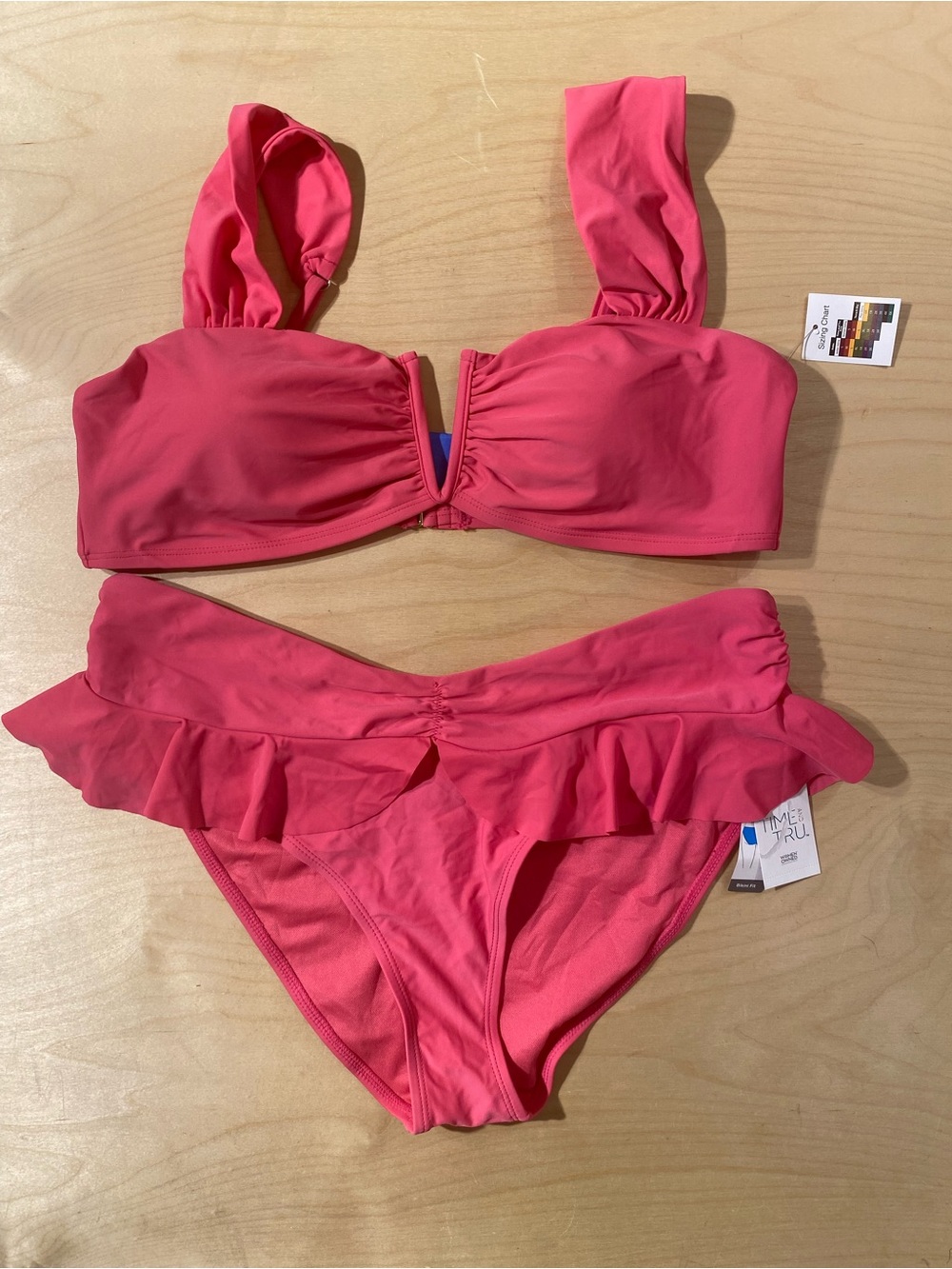 Time and Tru Hot Pink Ruffle Bikini Set XL (16-18) (RF) - Picture 4 of 7